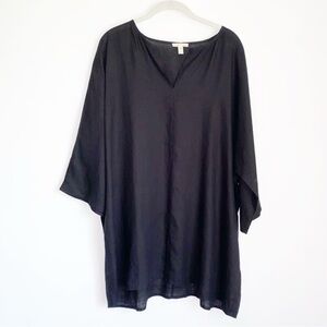 Eileen Fisher Black Organic Linen 3/4 Sleeve Tunic L